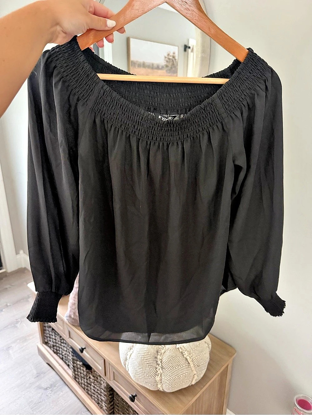 Express Off The Shoulder Long Sleeve Draped Top Black Small